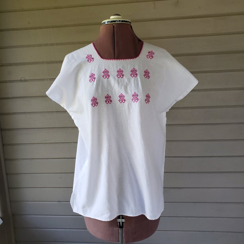 Traditional Mexican Embroidered Top Huichol Huipil